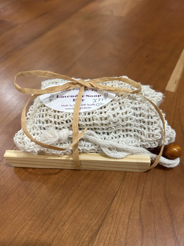 Lavender soap with wooden dish and scrub bag - Image 2